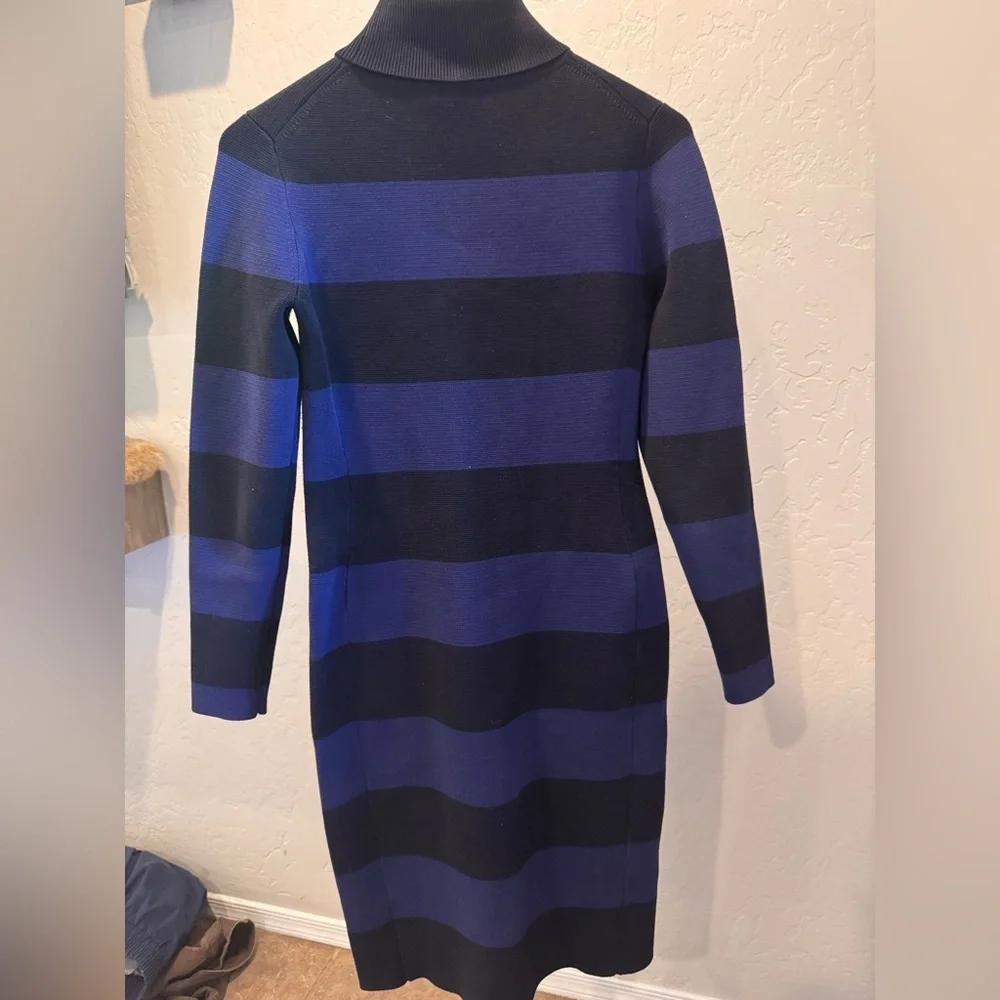 J. Crew Blue and Black Ribbed Turtleneck Sweater Dress